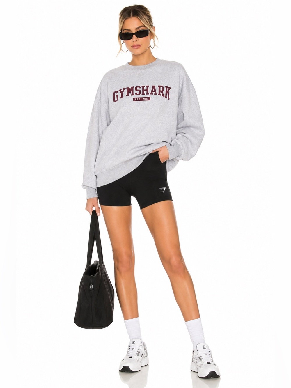 Gymshark Oversized Varsity Crewneck Sweatshirt Grey Burgundy Large